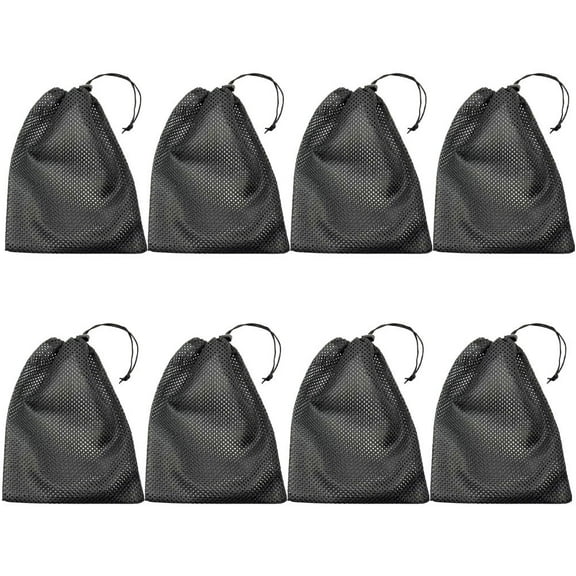 DINHEAROM 8Pack Black Polyester Mesh Bags for Home Organization Drawstring Design Breathable