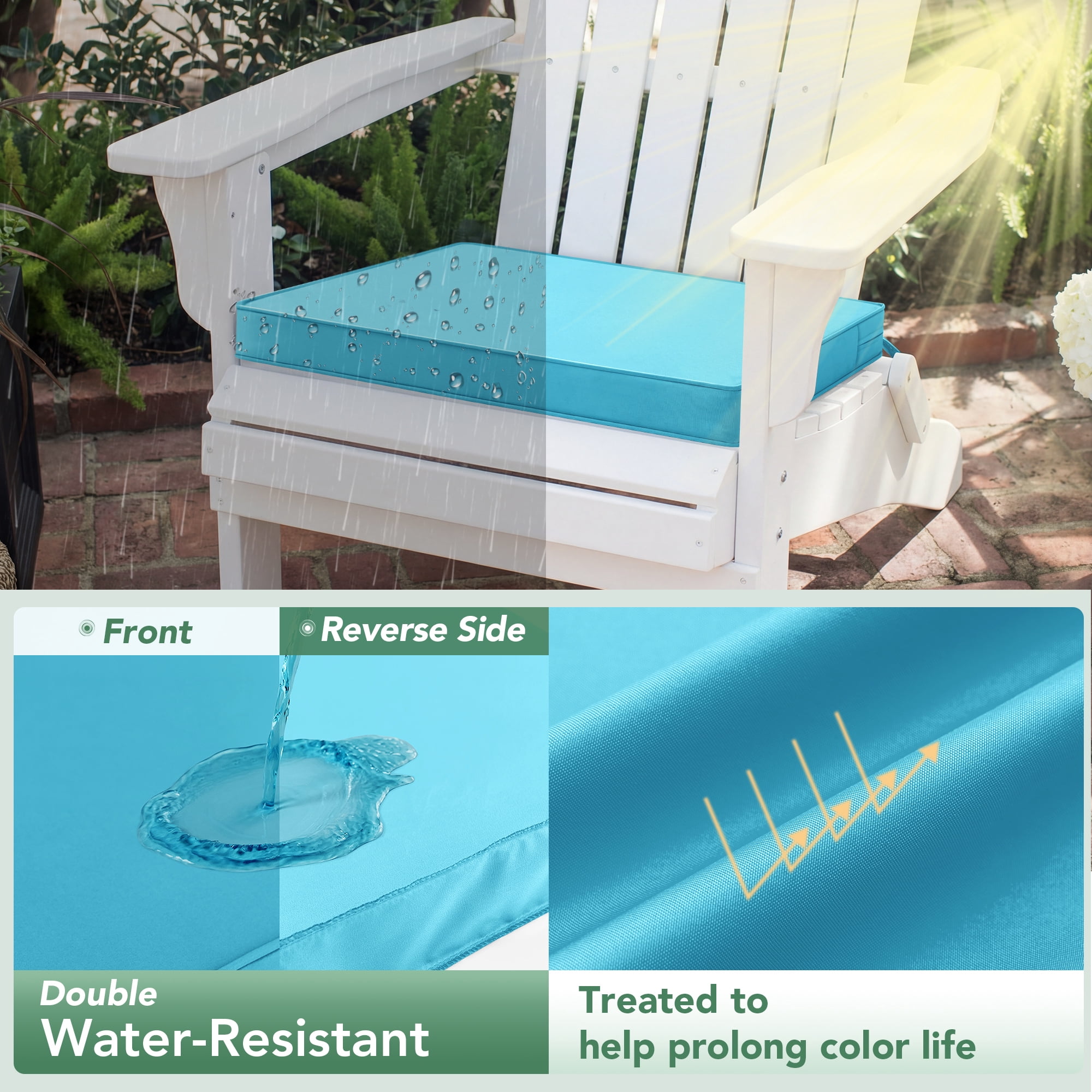 Ottowood Outdoor Chair Cushions Set of 6, 18.5x16x2 Waterproof Patio Cushions with Ties, Teal