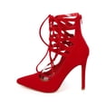 thumbnail image 4 of Liliana DF55 Women Suede Pointy Toe Caged Ankle Gilly Tie Stiletto Pump, 4 of 6