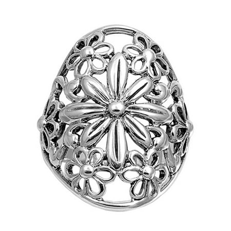 - Wide Filigree Floral Flower Daisy Ring ( Sizes 6 7 8 9 10 ) New .925 Sterling Silver Band Rings (Size 7)