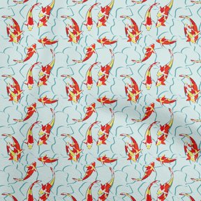 oneOonePolyesterSpandexSkyBlueFabricAsianJapaneseKoiFishCraftProjectsDecorFabricPrintedByTheYard56InchWide