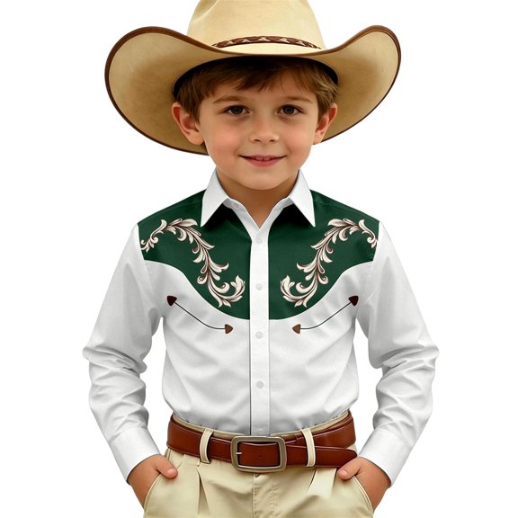 Vividxx Toddler Boys Cowboy Shirts Kids Retro Long Sleeve Button Down Shirt Kids Floral Top Shirt For Everyday Wear 8-9 Years