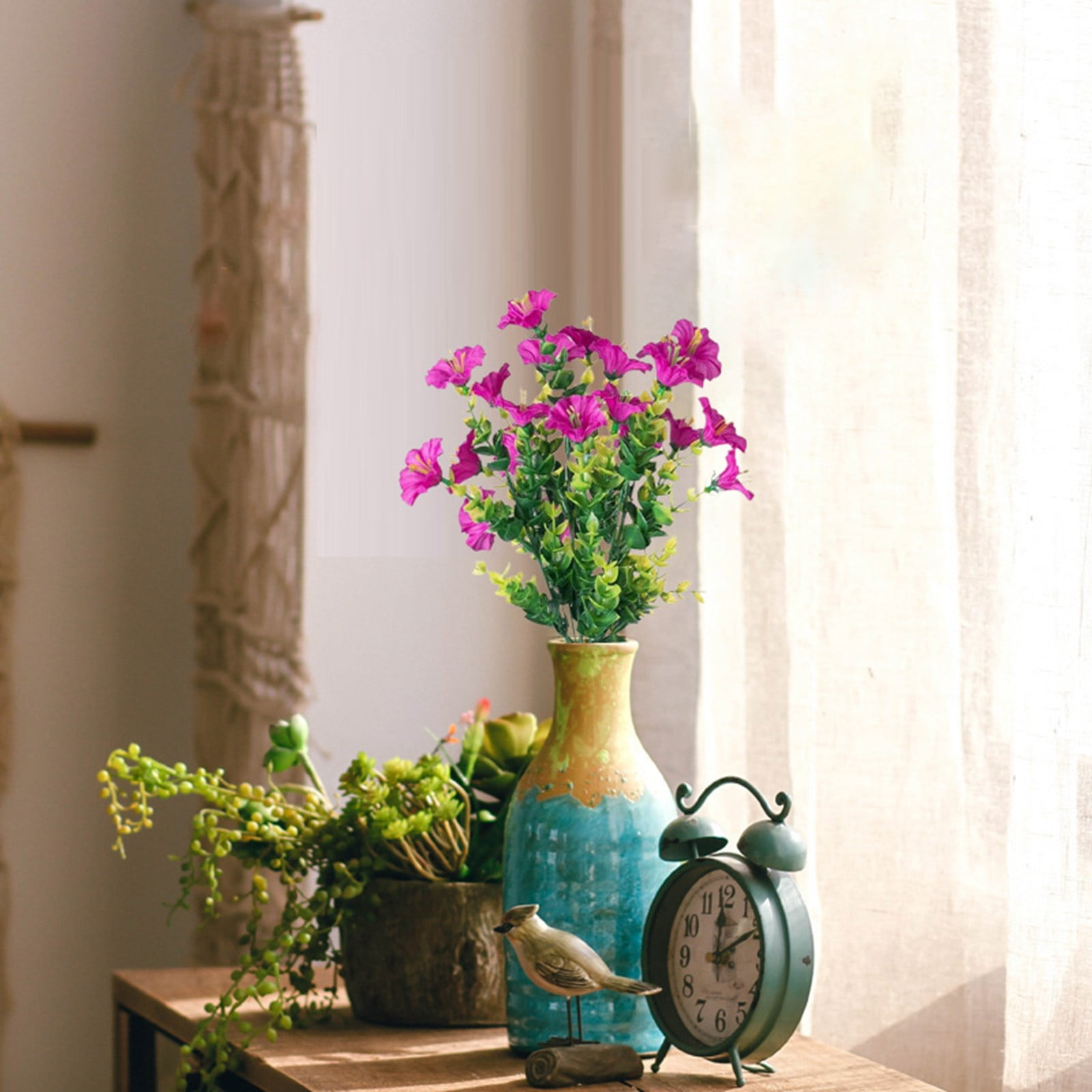 7 Fork Artificial Flowers - Silk Daisies & Morning Glory for Outdoor Decor, Spring Summer Flowers for Porch, Patio & Garden
