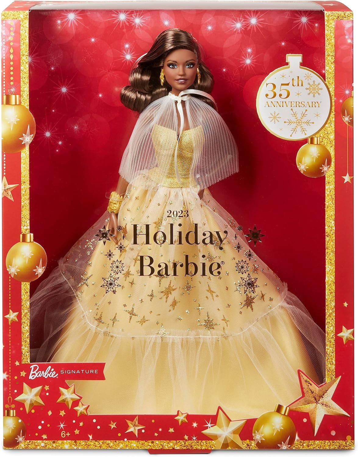2023 Brunette Barbie Holiday Collector Doll, Gold Gown, Displayable Pack -  Walmart.com