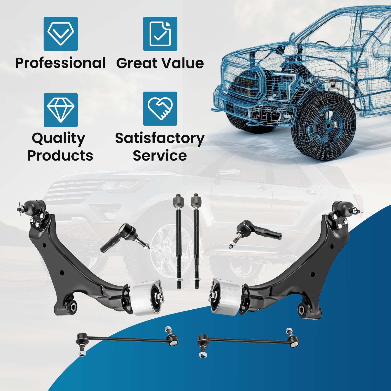 maXpeedingrods 8Pcs Front Suspension Kit for Chevrolet Equinox/GMC Terrain 2010-2017 Lower Control Arms + Sway Bar Links Outer Inner Tie Rods
