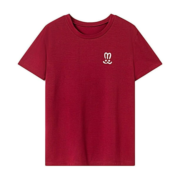 Camiseta para mujer de verano ligera de recuerdo con cuello redondo para ir de compras femenina Rojo