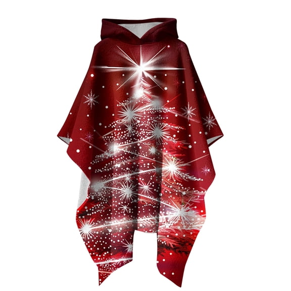Wensltd Women's Christmas Long Sleeve Cape Holiday Party Hooded Shawl Costume Fashion Clothing