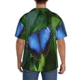 thumbnail image 3 of Rateoe Blue Morpho butterfly Pattern Men's Short Sleeve Classic Shirt, Casual Short-Sleeved Shirt, Lightweight Summer Shirt, Cuban Collar Shirt,Button-Front Shirt-3X-Large, 3 of 5