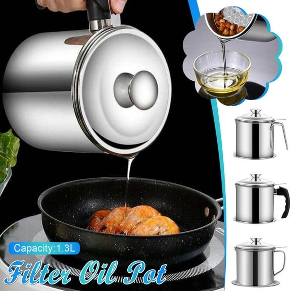 Oil Pot under $5! Bzdzmqm 1.3L Stainless Steel Oil Pot, Large Capacity Filter Oil Container, Household Oil Storage, Kitchen Oil Dispenser, Drip-Free Oil Can
