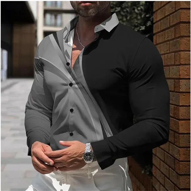 Camisa de vestir informal de negocios a cuadros para hombre, camisa de vestir con botones, vestido de fiesta de noche, solapa, manga larga, camisa azul claro, roja y azul