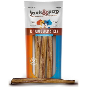 Jack&Pup 12" Jumbo Bully Sticks for Large Dogs, Long Lasting Beef Chews, 5 Pack