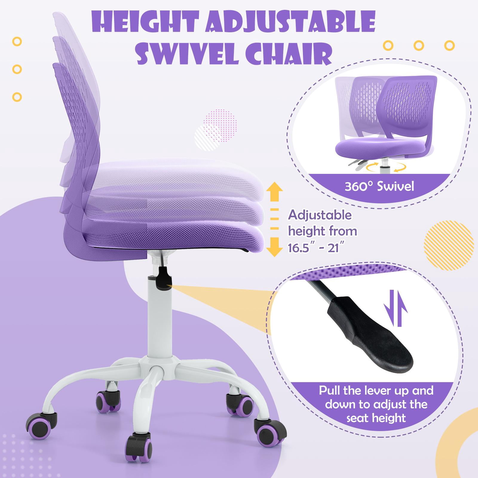 Giantex Kids Desk Chair, Adjustable Swivel Chair for Children, Armless Mesh Task Student Study Chair w/Lumbar Support & Adjustable Height, Rolling Computer Chair, Purple