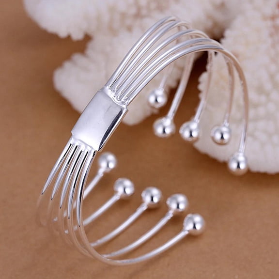 Unisex Men Womens 925 Sterling Silver Cuff Bangle Beads Bracelet L88