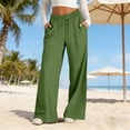 thumbnail image 2 of Women's Wide Leg Pants High Waisted Beach Palazzo Pants Soft Drawstring Trousers with Pockets Green XL, 2 of 7