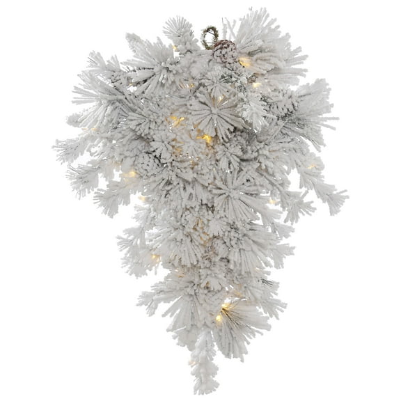 Vickerman 36" Flocked Alberta Artificial Christmas Teardrop, Warm White LED Lights