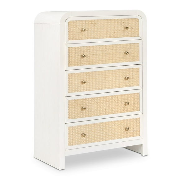 Meridian Furniture Siena Wood 5 Drawer Dresser, White/Natural