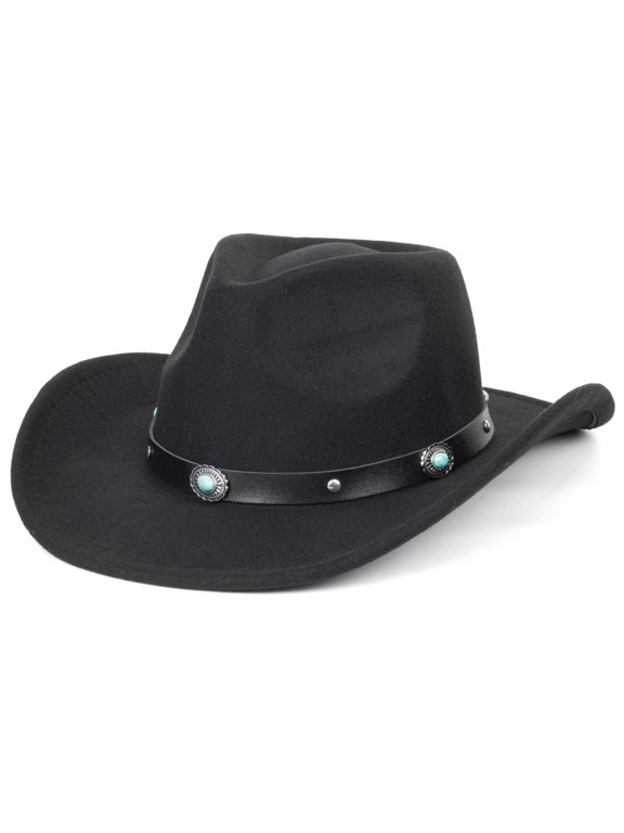ZZ Classic Western Felt Cowboy Cowgirl Hat for Women Men Wide Brim Belt Buckle