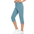 thumbnail image 5 of Oksale High Waisted Capri Pants for Women Elastic Drawstring Side Slit Capris with Pockets Casual Loose Cropped Trousers Light Blue M, 5 of 9