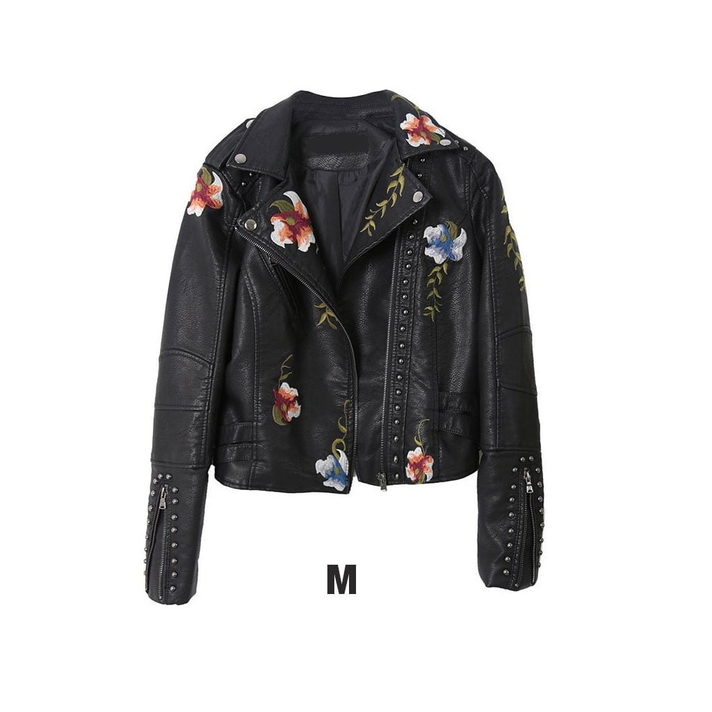 Xingzhi Women Retro Print Embroidery Faux Jacket Rivet Coat