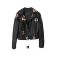 thumbnail image 4 of fastboy Veste Rétro Brodée pour Femmes Manteau à Rivets Col Rabattu Fermeture Éclair Cuir PU Moto Punk Noir m, 4 of 6