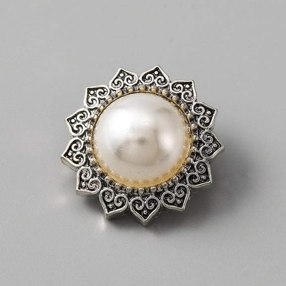 2 pc Alloy Snap Buttons with Plastic Imitation Pearl Jewelry Buttons Flower Antique Silver 20.5x12mm Knob: 5mm