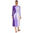 thumbnail image 2 of iEFiEL Womens Long Sleeve Liturgical Praise Dance Dress Color Block Worship Church Robe Lyrical Choir Performance Costume Purple S, 2 of 7