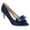 Blue, variant on FSJ Women Elegant Pointed Toe Bowknot Pumps Slip on Mid Kitten Heels Comfortable Date Dressy Velvet Shoes Size 8 Brown