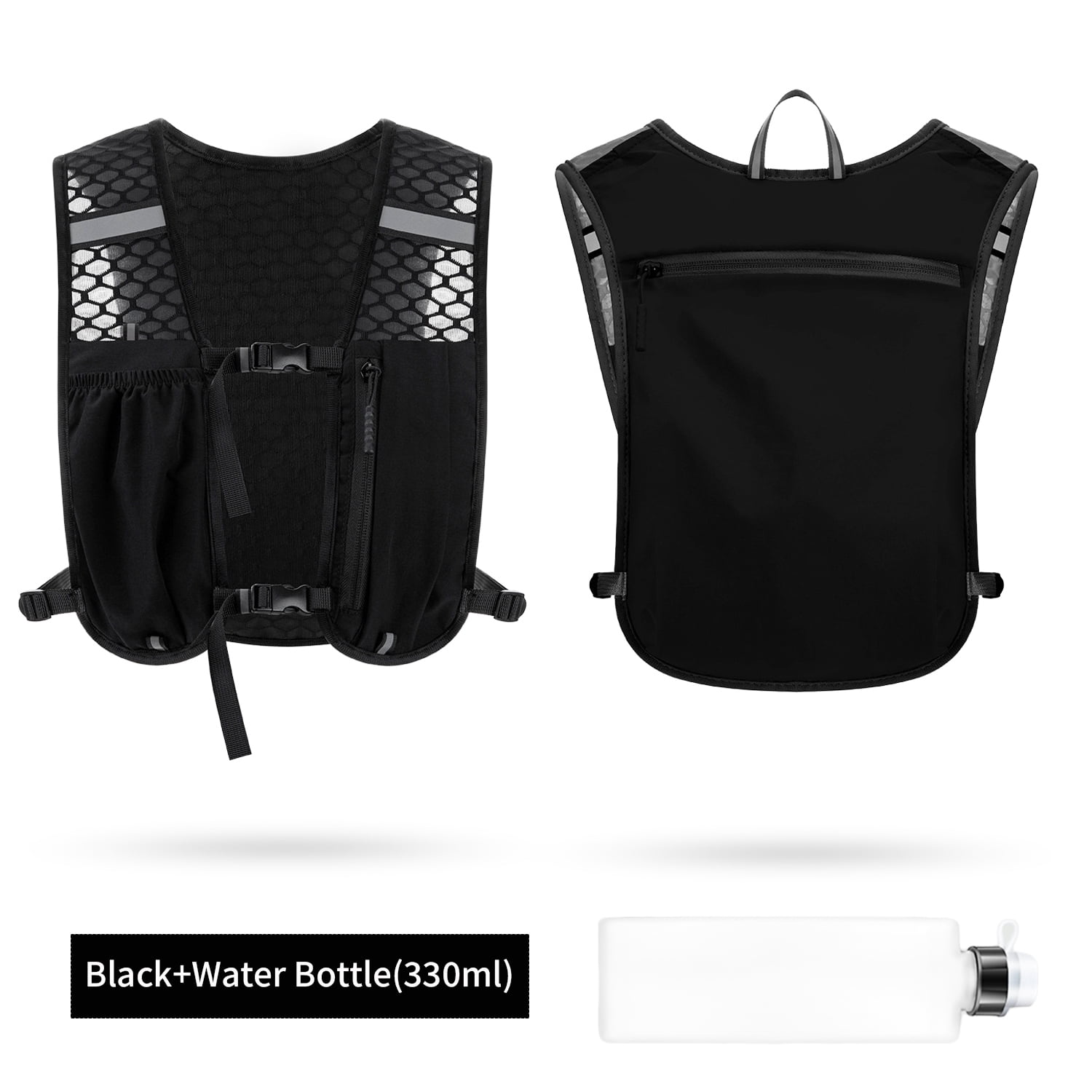 Running Vest for Women Men, Adjustable Chest Straps Running Hydration Vest with 300ml Soft Bottle, Lightweight Reflective Hydration Backpack for Marathon