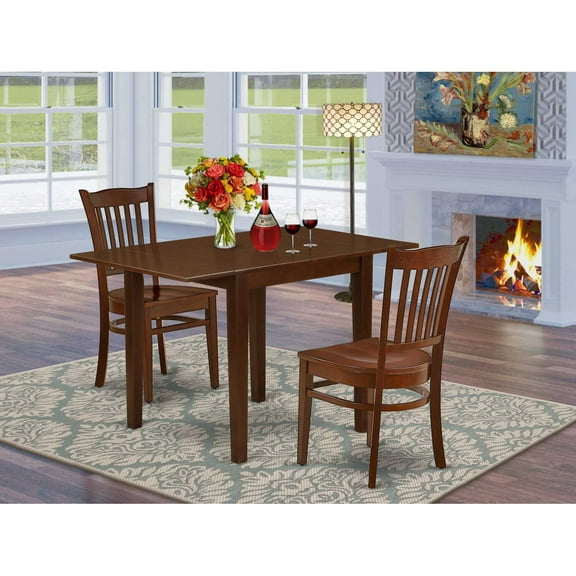 East West Furniture NDIP3-WHI-W 3Pc Dinette Set for Small Spaces Contains a Rectangle Table and 2 Dining Chairs with Rubberwood Seat and Slat Back, Buttermilk and Cherry Finish