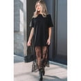 thumbnail image 4 of Black Oversized T-Shirt Dress With Lace Overlay, Casual Long Dress For Women, 4 of 8