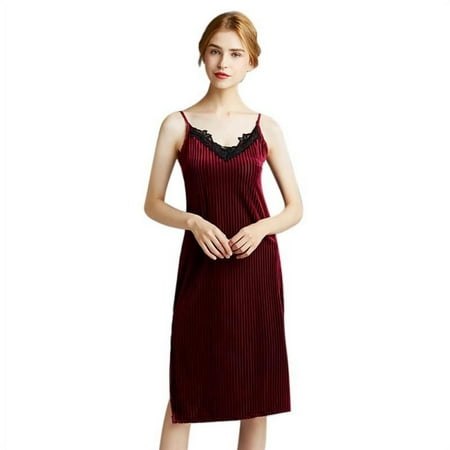 

Women s Nightgown Sexy Spring V-neck Velvet Sleepdress Pajama Sleepwear