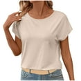 thumbnail image 2 of Shirts for Women under $5 Short-sleeved Round Neck Lace-trimmed Casual Shirt Beige, 2 of 6
