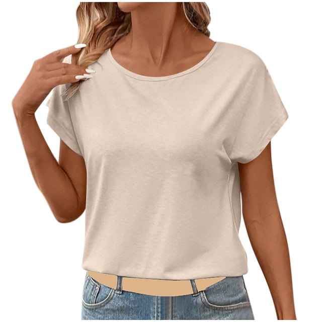 Camisetas de Mujer Casual, Cuello Redondo con Encaje de Manga Corta para la Oficina, la Fiesta Y el Uso Diario