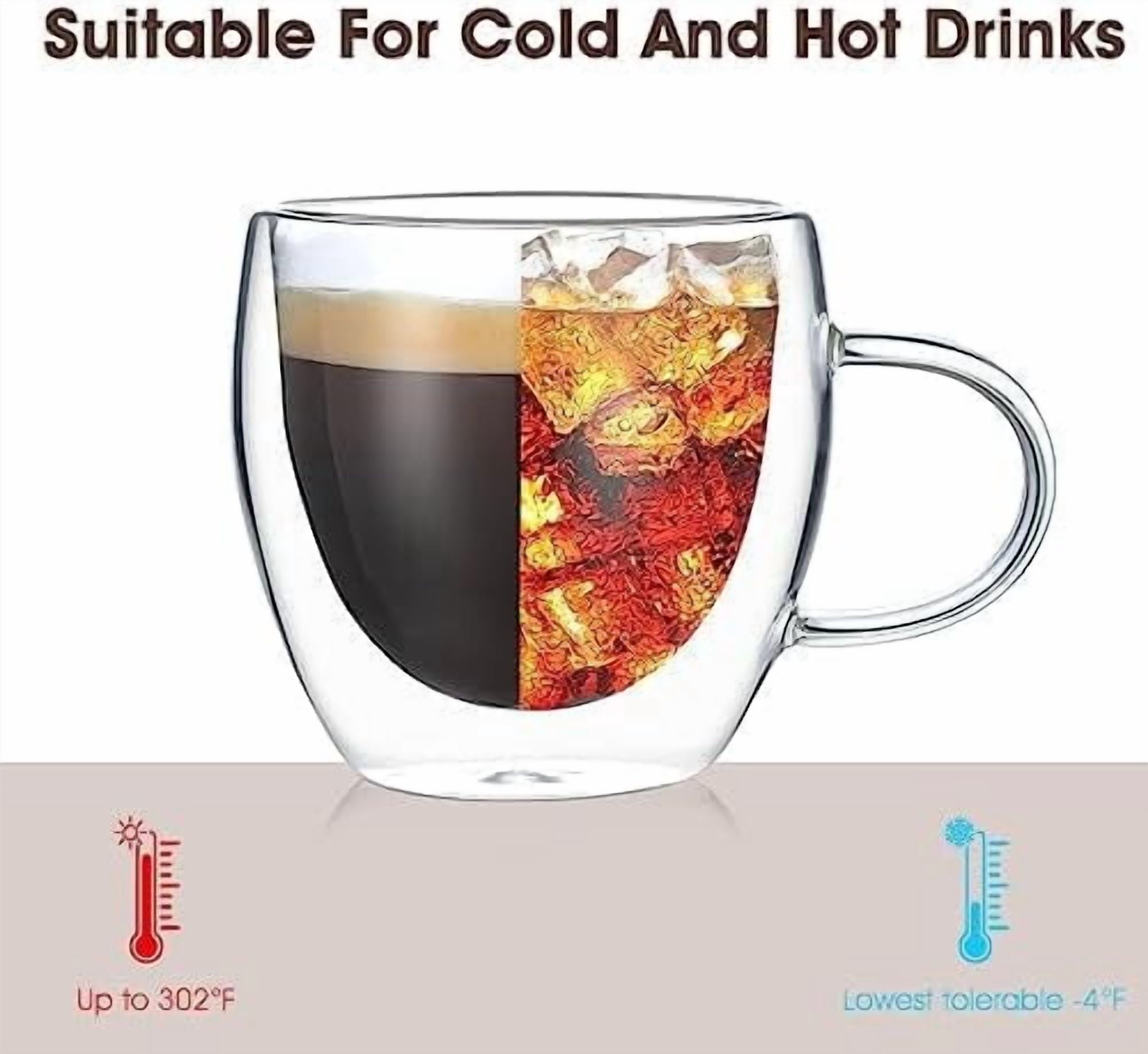 YNGLLC Espresso Cups Set Of 2,Double Wall 5OZ Hand Blown Espresso Shots Glass,Espresso Coffee Mugs In Gift Box,Perfect For Espresso,Latte,Cappuccinos,Tea Bag,Juice