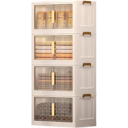 Storage Bins with Lids 4 Tier 380 QT Stackable Plastic Storage Bins Foldable Storages Boxes with Magnetic Doors and Wheels for Clothes Snacks Books Folding Containers for Home Office