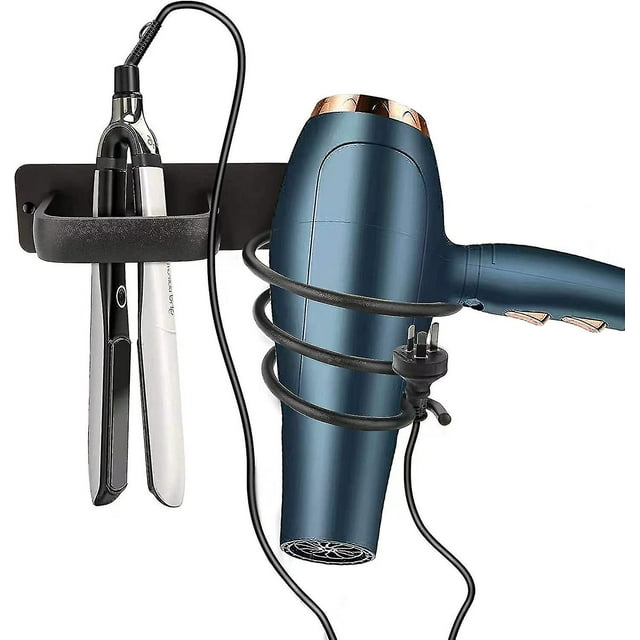 Soporte para secador de pelo Soporte de aluminio negro para secador de pelo montado en la pared