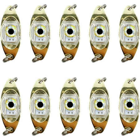 ABPETE 10 Pack Fishing Lures Fishing Spoons Underwater Flashing Strobe LED Fishing Lights Waterproof Diamond Lights Trolling Lures Halibut Rig Deep Drop Fishing Light