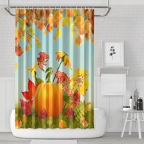 Maple Leaf Welcome Fall Autumn Pumpkins Shower Curtains,Washable Bathtub Curtains with Hooks Friendly Polyester Fabric Curtains for Bathroom Bathtub Autumn Holiday