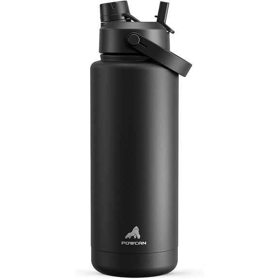 POWCAN 40 oz Insulated Water Bottle with 2-in-1 Straw and Spout Lid, Keep Cold 24H, Leak-Proof, BPA-Free, Double Wall Stainless Steel Water Bottle for Sports, Gym, Travel, and School (Dark Knight)