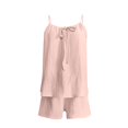 thumbnail image 5 of Pajamas for Women Set Women'S Cotton Casual Wear Shoulder Strap V Neck Top and Shorts Sleeveless Pleated Comfortable Breathable Cotton Linen Pajama Set, 5 of 5