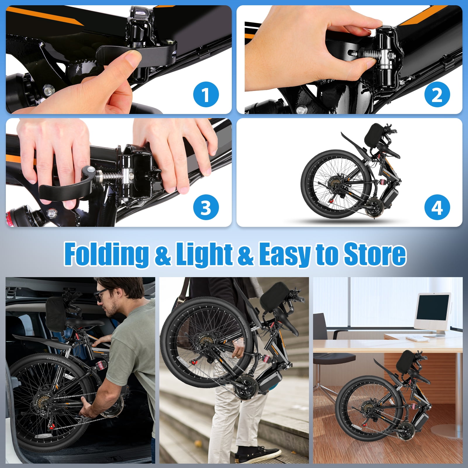 Elifine 26" Folding Electric Bike for Adults, 22Mph, 500W Electric Mountain Bike, 21 Speed, Full Suspension, 48V Foldable Ebike 7.8Ah Lithium-Ion Battery Electric Mountain Bicycle, UL2849