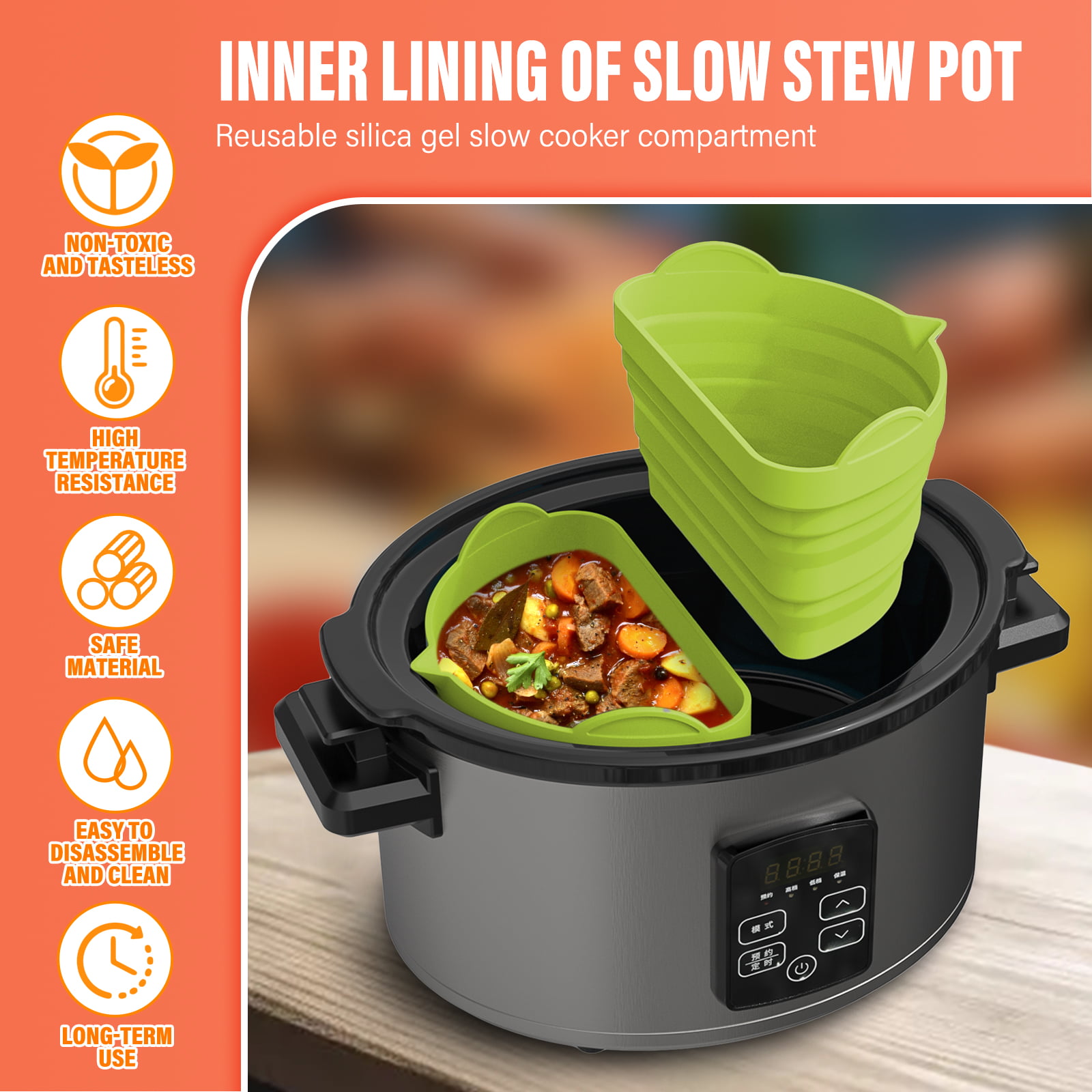6 Quart Oval Slow Cooker Liners Compatible for Crock Pot 6 qt, EasyJoy for Crock Pot , Reusable Silicone Divider Insert, Dishwasher Safe BPA Free