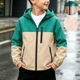 thumbnail image 2 of YUANxueke Boys Waterproof Windbreaker Full Zip Color Block Hooded Jacket with Zipper Pockets for 7-16 Years, 2 of 9