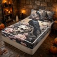 thumbnail image 2 of Erosebridal Spooky Gothic Crow Zipper Queen Comforter Set with Fitted Sheet and 2 Pillowcases, Boho Rose Skull Zipper Bedding Set for Boys Girls, Sepia Black Blush, Black Reversible, 2 of 6