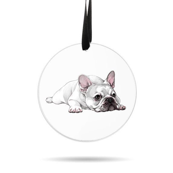WIRESTER Large 3 inch Acrylic Ready to Hang Ornament, Hanging Ornaments for Christmas Tree Holidays Party Home Office Xmas Tree Decoration Gift - French Bulldog Dog Lying Down Looking Up