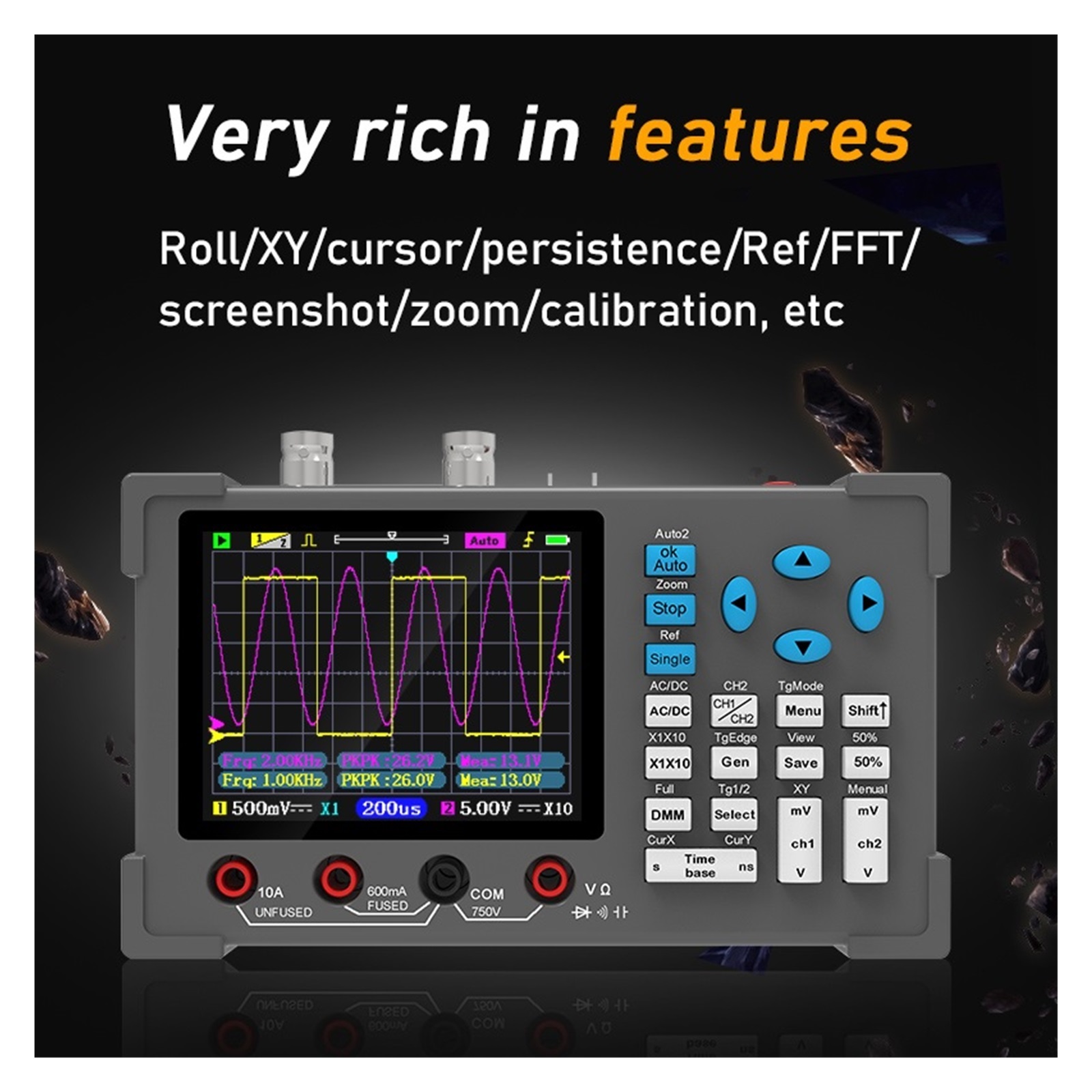 3.2 Inch Desktop Digital Oscilloscope 120M Bandwidth Dual Channel Multimeter and Signal nerator 3 in 1 ,Professional Designed