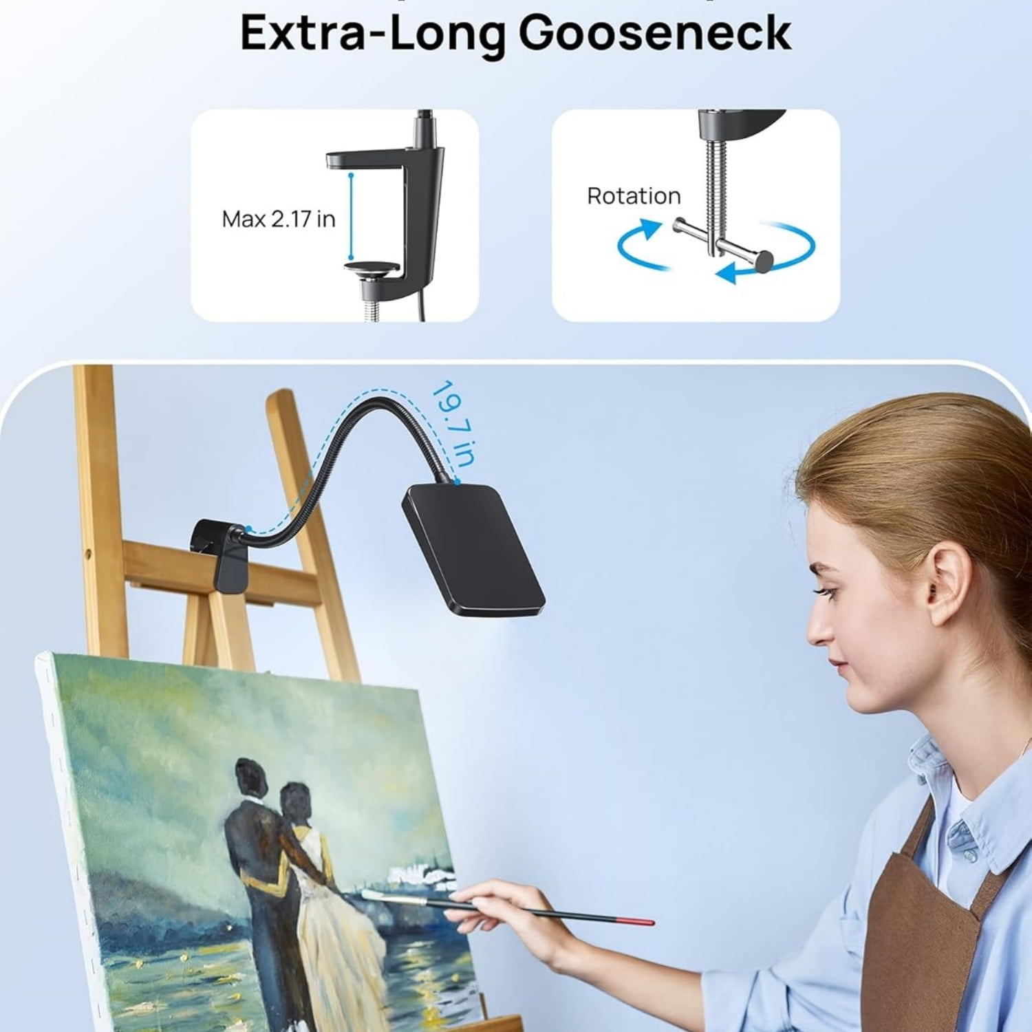 LED Desk Lamp with Clamp, 1000LM Super Bright 3-Level Dimmable Desk Light 6000K Daylight, Extra-Long Flexible Gooseneck Clip on Light, Eye-Care Clamp Lamp for Painting, Workbench,Reading