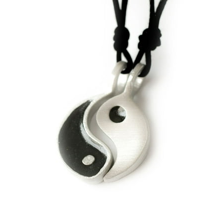 Black Ying Yang Silver Pewter Charm Necklace Pendant