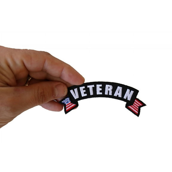 Patch, Small Embroidered Rocker (Iron-On or Sew-On), Veteran United States Flag, 4" x 1.5" Arch