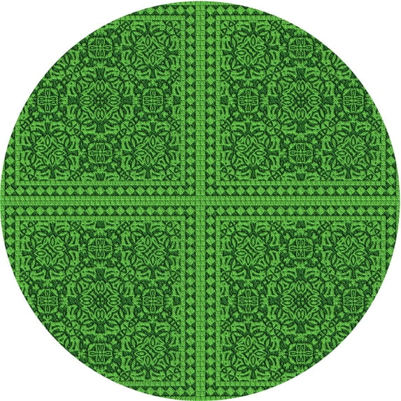 Ahgly Company Indoor Round Patterned Deep Emerald Green Area Rugs, 3' Round
